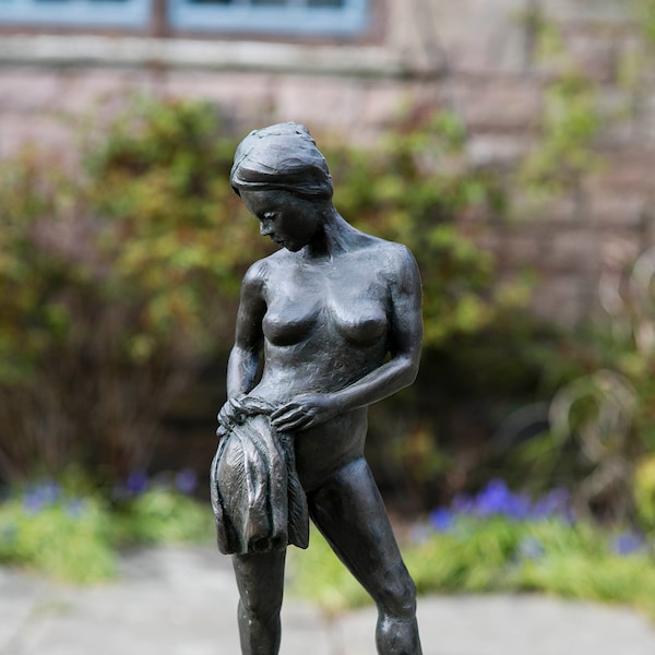 Female Bather Cast Bronze Sculpture by Christine Baxter