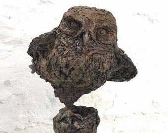 Owl Sculpture (Dodgy Landing )Bronze Resin by Christine Baxter