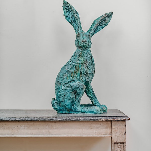 Hare Garden Sculpture Verdigris Art (Listening Hare) by Christine Baxter, Classic beauty is timeless.