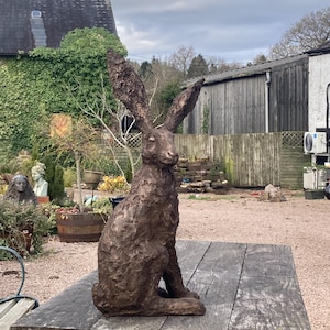 Listening Hare in Dark Bronze Resin