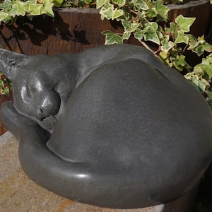Life-sized Cat Urn in Slate Resin. Cat Curled Up, by Christine Baxter