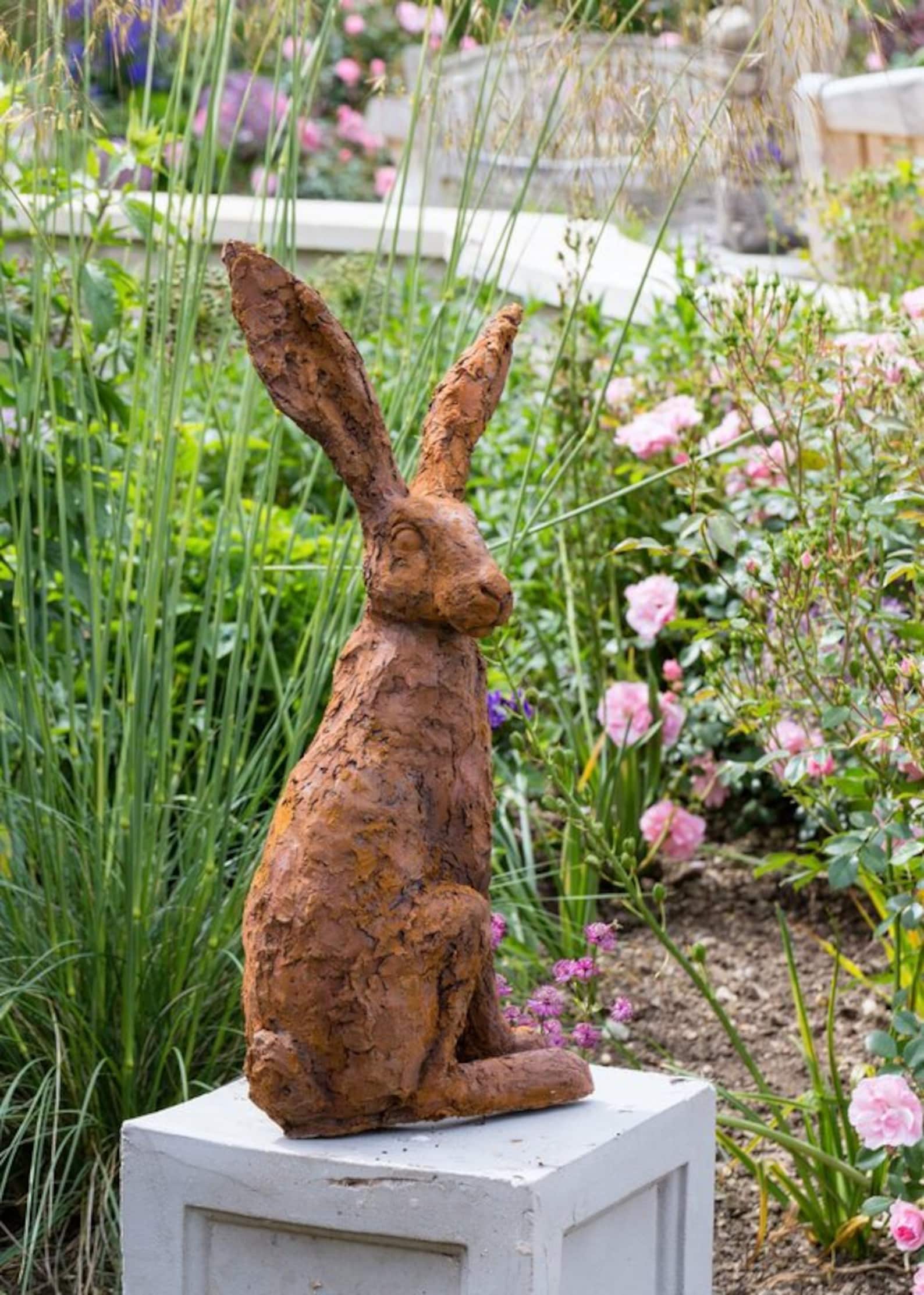 Cast Iron Sculpture / Hare Garden Sculpture / Rusty Iron Hare Etsy
