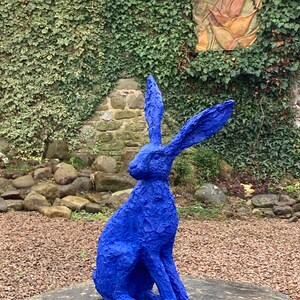 Hare Listening Hare Garden Sculpture in Ultramarine Blue Resin by Christine Baxter image 4