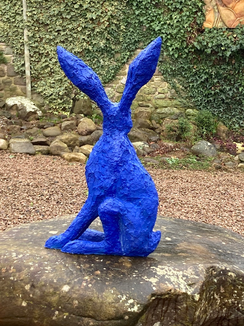 Hare Listening Hare Garden Sculpture in Ultramarine Blue Resin by Christine Baxter image 2