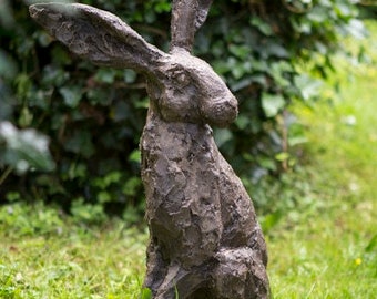 Listening Hare in Dark Bronze Resin