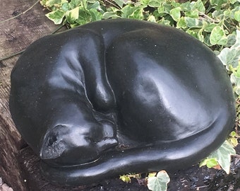 Life-sized Cat Urn in Black Resin. Cat Curled Up, by Christine Baxter