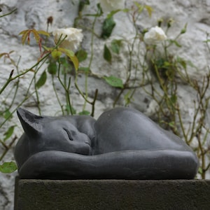 Life-sized Cat Grave Memorial (NOT urn) in Slate Resin. Cat Curled Up, by Christine Baxter