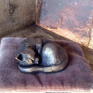 Curled Sleeping Cat Miniature Bronze Resin Sculpture by Christine Baxter