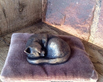 Curled Sleeping Cat Miniature Bronze Resin Sculpture by Christine Baxter