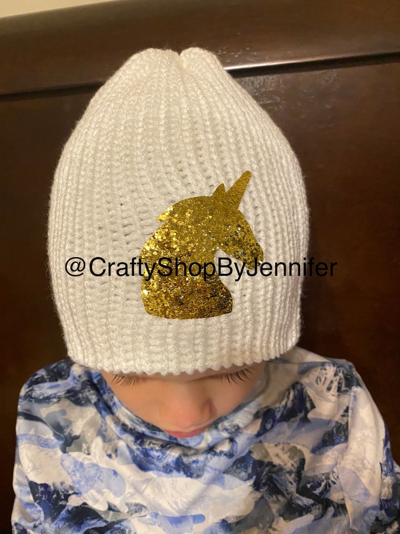 Unicorn beanie toddler beanie knitted unicorn beanie gold unicorn beanie hat white beanie child\u2019s unicorn beanie