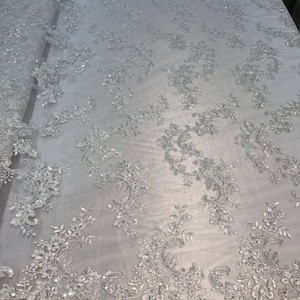 Hunter Green Lace Fabric By The Yard Corded Flowers Embroidery With Sequins On A Mesh For Wedding Dress Bridal Veil