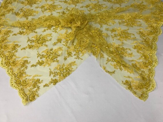 Tissu perlé - brodé de dentelle brodée à la la à main jaune avec des pierres précieuses paillettes fleur mariée maille robe mariage par la Cour ed403e Tissu perlé - brodé de dentelle brodée à la la à main jaune avec des pierres précieuses paillettes fleur mariée maille robe mariage par la Cour ed403e