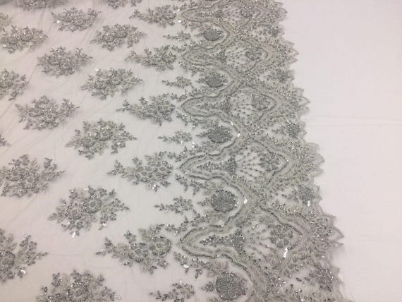 Perles d’argent brodé tissu - la dentelle perles lourdes pour la - décoration de mariage haut robe voile de mariée fleur-Floral maille par la Cour 1e6407 Perles d’argent brodé tissu - la dentelle perles lourdes pour la - décoration de mariage haut robe voile de mariée fleur-Floral maille par la Cour 1e6407