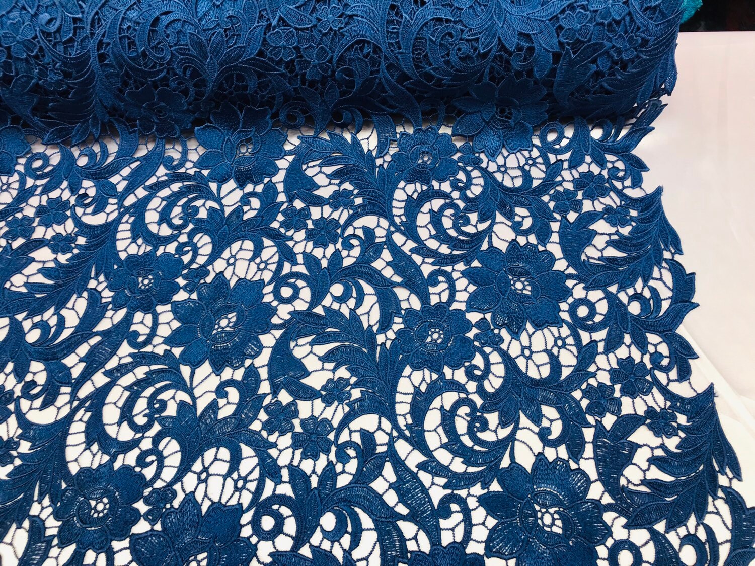 navy guipure lace fabric