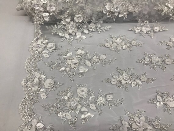 Voile tissu de mariée 3D fleur tissu Voile perlé - par les perles de dentelle blanche de Cour pour la décoration de mariage Top robe maille 8971f6 Voile tissu de mariée 3D fleur tissu Voile perlé - par les perles de dentelle blanche de Cour pour la décoration de mariage Top robe maille 8971f6
