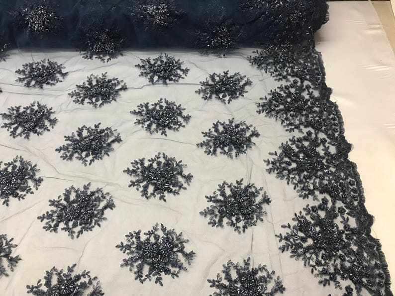 Navy Gaviota Design Embroider Beaded Mesh Dress Wedding Decoration Bridal Veil Nightgown By The Yard Lace Fabric
