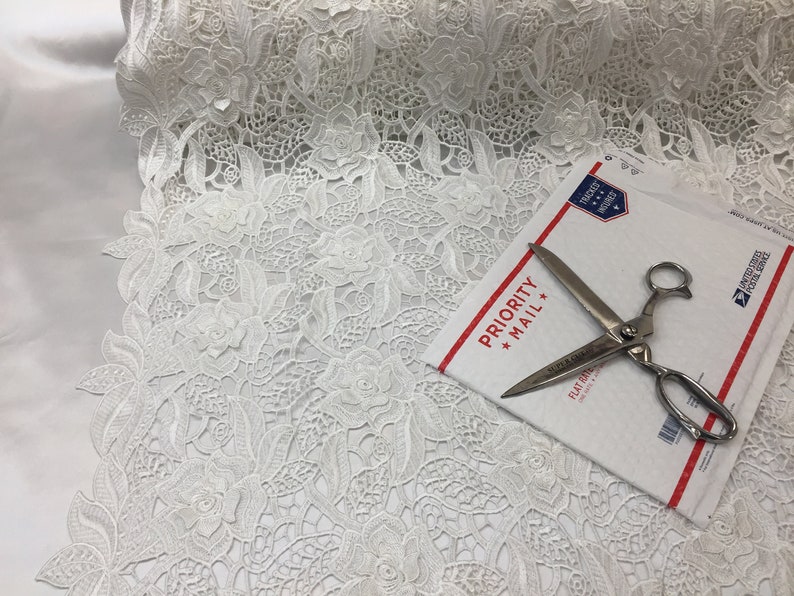 Guipure Lace Fabric By The Yard Ivory Embroidered Bridal Veil Wedding Dress Decoration