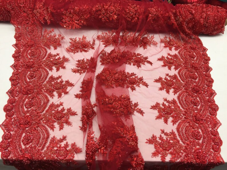 Beaded Fabric Red Bridal Wedding Decoration By The Yard Etsy