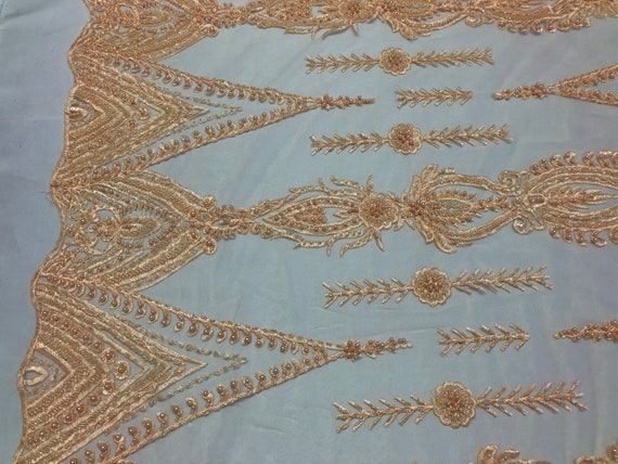 Pêche perlé-brodée lourd tissu perlé-brodée Pêche de perles avec des paillettes sur une maille dentelle pour mariée voile / / Prom/robe/décorations de mariage par la Cour 545acf Pêche perlé-brodée lourd tissu perlé-brodée Pêche de perles avec des paillettes sur une maille dentelle pour mariée voile / / Prom/robe/décorations de mariage par la Cour 545acf