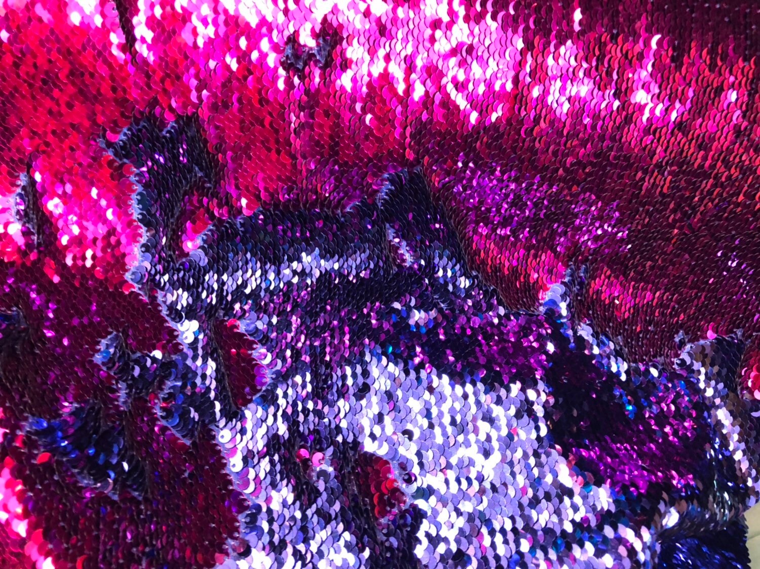 Sequins Fabric 2 Way Stretch Shiny Reversible Mermaid Fuchsia//Purple By The Yard