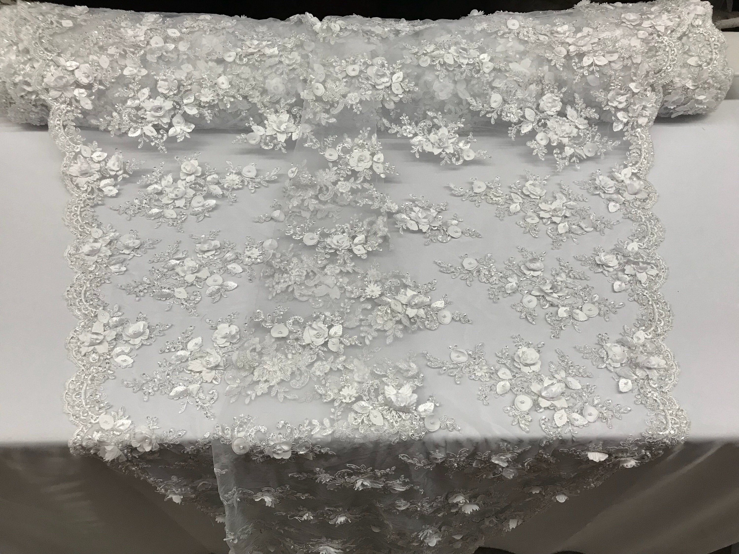 Voile de mariée 3D fleur tissu perlé - par les perles de dentelle blanche de Cour pour la décoration de mariage Top robe maille Voile tissu de mariée 3D fleur tissu Voile perlé - par les perles de dentelle blanche de Cour pour la décoration de mariage Top robe maille 8971f6