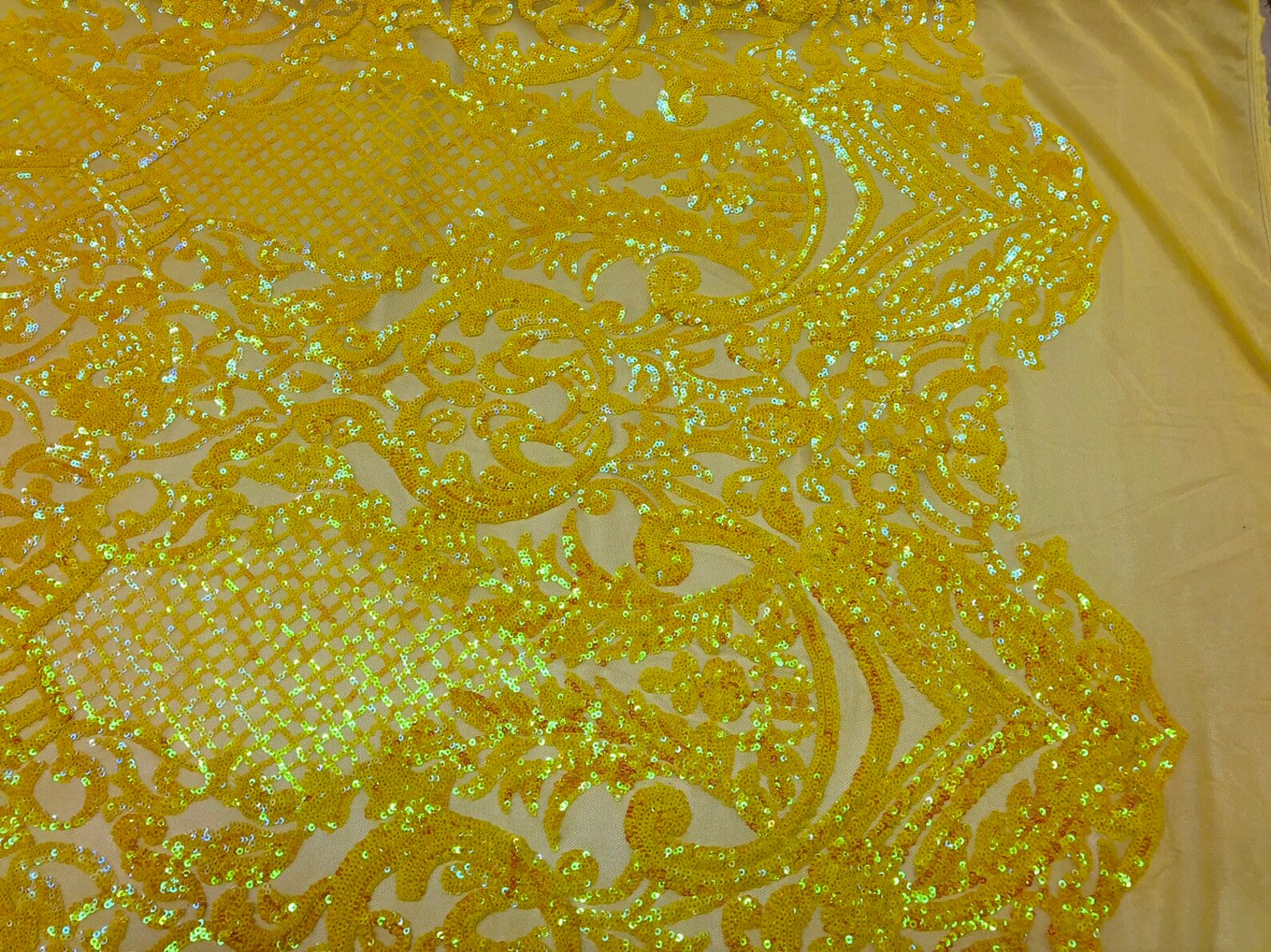 Iridescent Yellow Sequin Fabric Nylon Spandex Mesh 4 Way Etsy
