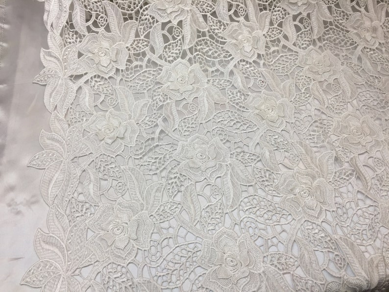 Guipure Lace Fabric By The Yard Ivory Embroidered Bridal Veil Wedding Dress Decoration