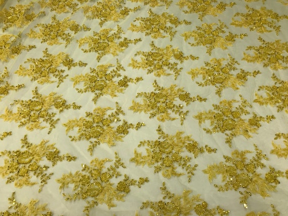 Tissu perlé - brodé de dentelle brodée à la la à main jaune avec des pierres précieuses paillettes fleur mariée maille robe mariage par la Cour ed403e Tissu perlé - brodé de dentelle brodée à la la à main jaune avec des pierres précieuses paillettes fleur mariée maille robe mariage par la Cour ed403e