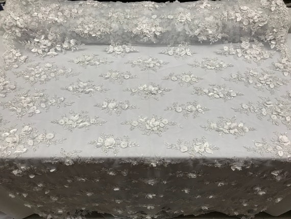 Voile tissu de mariée 3D fleur tissu Voile perlé - par les perles de dentelle blanche de Cour pour la décoration de mariage Top robe maille 8971f6 Voile tissu de mariée 3D fleur tissu Voile perlé - par les perles de dentelle blanche de Cour pour la décoration de mariage Top robe maille 8971f6