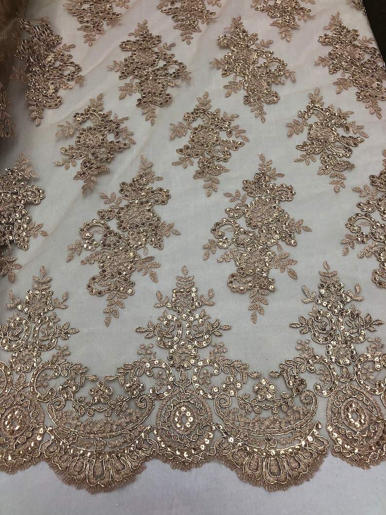 Lace Fabric By The Yard Metallic Gold Corded Floral Etsy