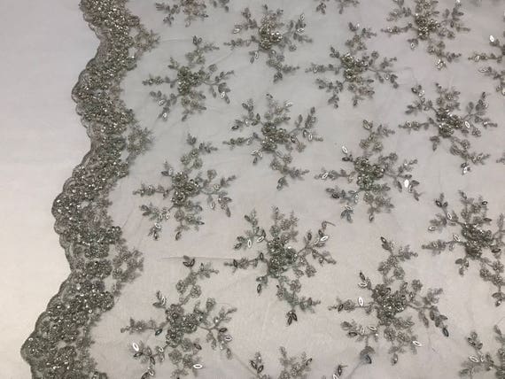 Perles tissu au mètre de - argent brodé dentelle de mètre mariée robe de maille fleur pour décoration de mariage 0421f0 Perles tissu au mètre de - argent brodé dentelle de mètre mariée robe de maille fleur pour décoration de mariage 0421f0