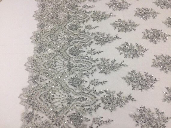 Perles d’argent brodé tissu - la dentelle perles lourdes pour la - décoration de mariage haut robe voile de mariée fleur-Floral maille par la Cour 1e6407 Perles d’argent brodé tissu - la dentelle perles lourdes pour la - décoration de mariage haut robe voile de mariée fleur-Floral maille par la Cour 1e6407