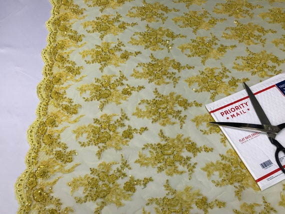 Tissu perlé - brodé de dentelle brodée à la la à main jaune avec des pierres précieuses paillettes fleur mariée maille robe mariage par la Cour ed403e Tissu perlé - brodé de dentelle brodée à la la à main jaune avec des pierres précieuses paillettes fleur mariée maille robe mariage par la Cour ed403e