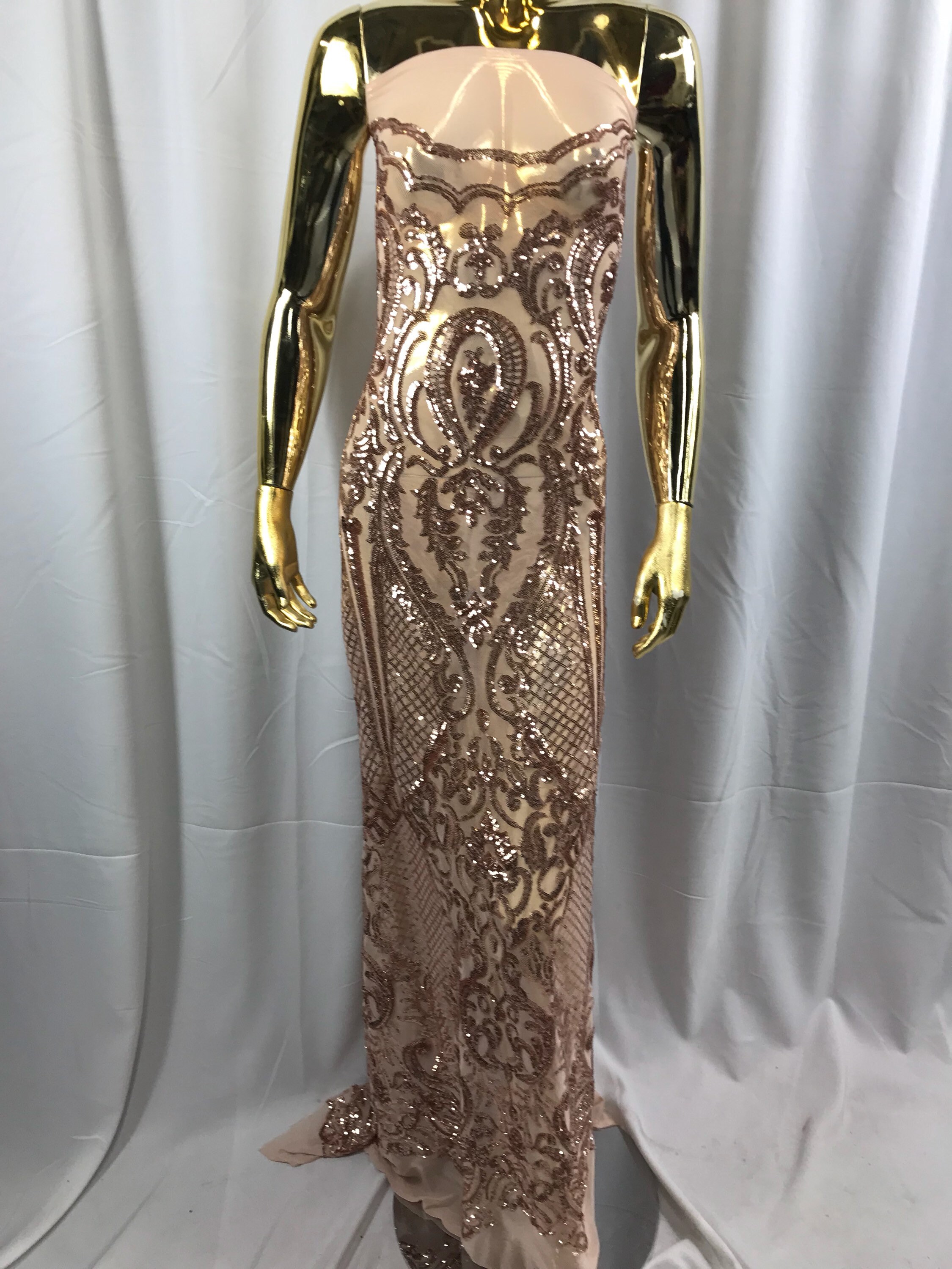 Sequins Fabric 4 way Stretch Rose Gold Embroidered Mesh Lace Etsy