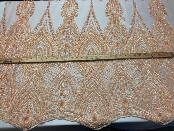 Pêche perlé-brodée lourd tissu perlé-brodée Pêche de perles avec des paillettes sur une maille dentelle pour mariée voile / / Prom/robe/décorations de mariage par la Cour 545acf Pêche perlé-brodée lourd tissu perlé-brodée Pêche de perles avec des paillettes sur une maille dentelle pour mariée voile / / Prom/robe/décorations de mariage par la Cour 545acf