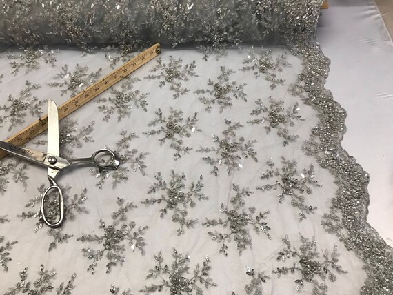 Perles tissu au mètre de - argent brodé dentelle de mètre mariée robe de maille fleur pour décoration de mariage 0421f0 Perles tissu au mètre de - argent brodé dentelle de mètre mariée robe de maille fleur pour décoration de mariage 0421f0