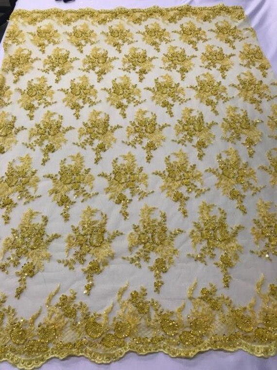 Tissu perlé - brodé de dentelle brodée à la la à main jaune avec des pierres précieuses paillettes fleur mariée maille robe mariage par la Cour ed403e Tissu perlé - brodé de dentelle brodée à la la à main jaune avec des pierres précieuses paillettes fleur mariée maille robe mariage par la Cour ed403e