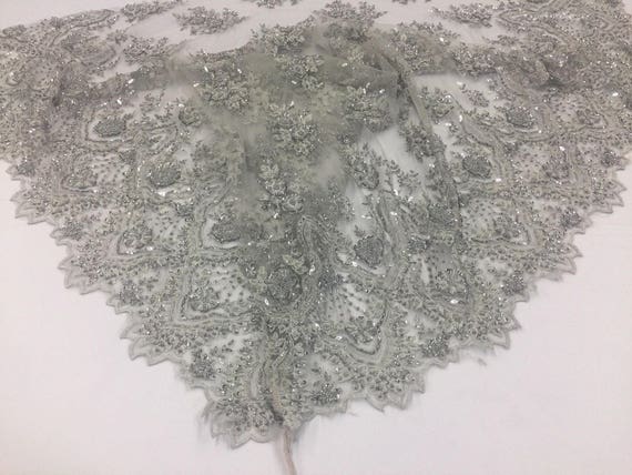 Perles d’argent brodé tissu - la dentelle perles lourdes pour la - décoration de mariage haut robe voile de mariée fleur-Floral maille par la Cour 1e6407 Perles d’argent brodé tissu - la dentelle perles lourdes pour la - décoration de mariage haut robe voile de mariée fleur-Floral maille par la Cour 1e6407