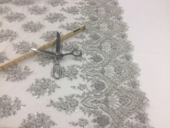 Perles d’argent brodé tissu - la dentelle perles lourdes pour la - décoration de mariage haut robe voile de mariée fleur-Floral maille par la Cour 1e6407 Perles d’argent brodé tissu - la dentelle perles lourdes pour la - décoration de mariage haut robe voile de mariée fleur-Floral maille par la Cour 1e6407