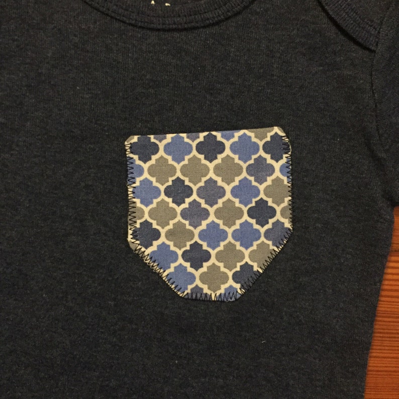 12 Months Blue /& Gray Pocket Long Sleeve Onesie