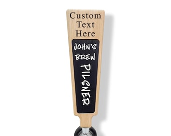 Custom Engraved Oak Beer Tap Handle with Chalkboard