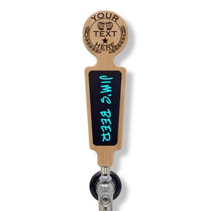 Personalized Logo Engraved Cherry Wood Beer Tap Handle with Chalkboard Dry-erase Board with your Custom Text. Free Shipping
