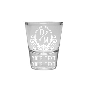 Shot Glasses Vintage Logo Personalized Custom Text , Set of Two, Gift.