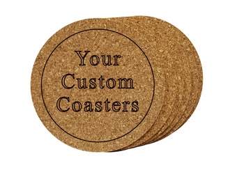 Cork coaster set of six personalized custom engraved text. Great gift. Complement kegerator bar restaurant