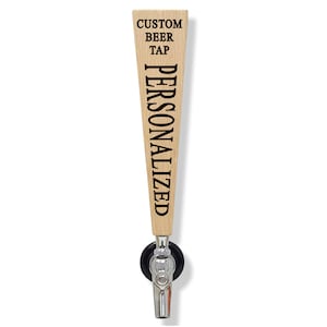 Custom Personalized Tapered Beer Wine Coffee Tap Handle Oak Wood. Engraved with Your own Text. For bars, breweries and kegerators.