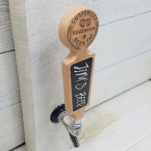 Personalized Logo Engraved Beer Tap Handle with Chalkboard Dry-erase Marker Board. Engraved with Custom Text. Great for Kegerators any tap