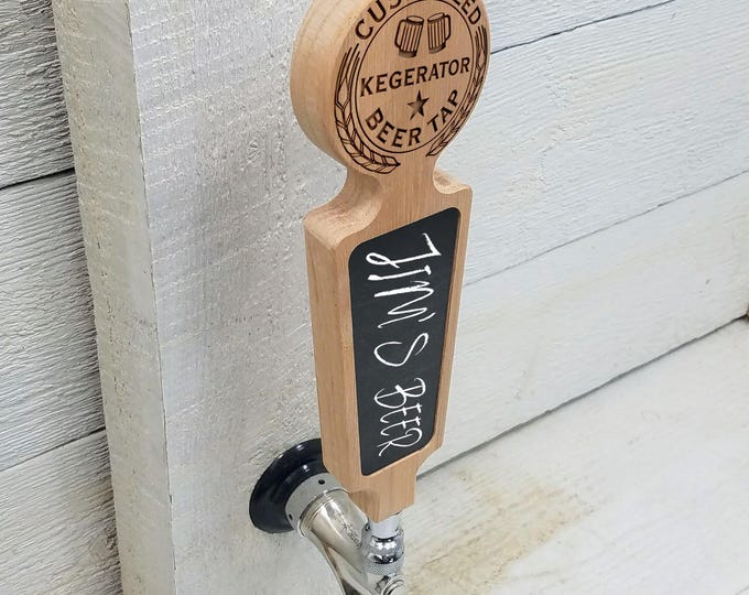 Personalized Engraved Beer Tap Handle with Chalkboard: Oak Kegerator Tap