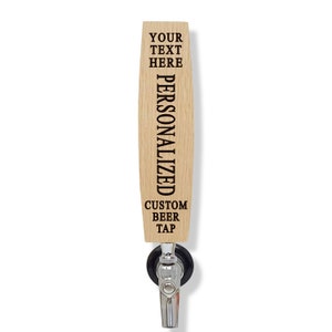 Beer Tap Handle Barrel Stave Shape Personalized with Your Custom Text Oak Wood. For tap rooms, bars, breweries and kegerators.