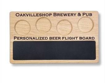 Personalized Oak Beer Flight Sampler: Chalkboard Paddle Board