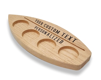 Customizable Beer Flight Sampler Paddle Board Surfboard Shape. For 4oz to 5oz Glasses. Made in Oakville, MD USA